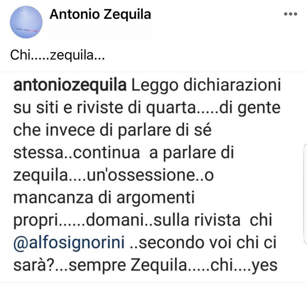 Antonio Zequila instagram dichiarazioni