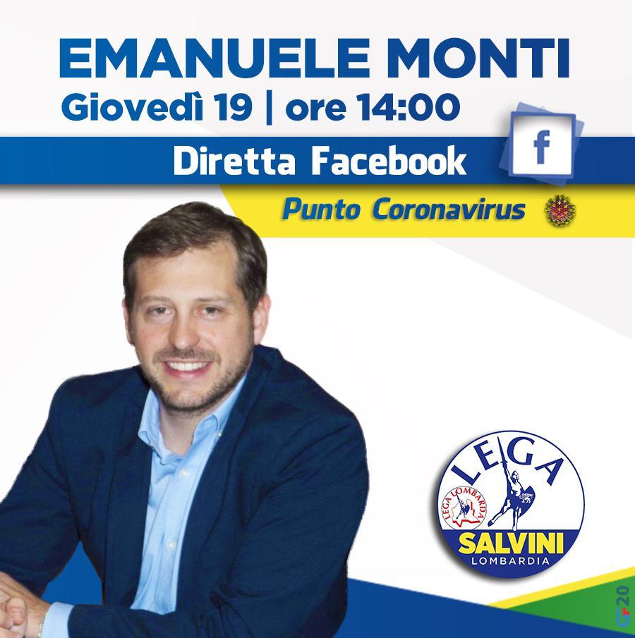Coronavirus, domani 19 marzo diretta Facebook di E.Monti (Lega)