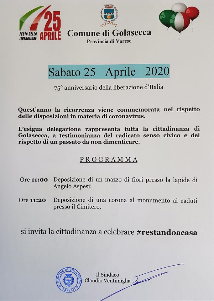 Golasecca: 75°anniversario della Liberazione d'Italia